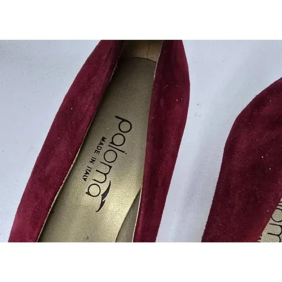 Vintage Paloma Bordeaux Red Suede High Heels Pumps Shoes 8 1/2 B ITALY NWOT - Picture 3 of 9
